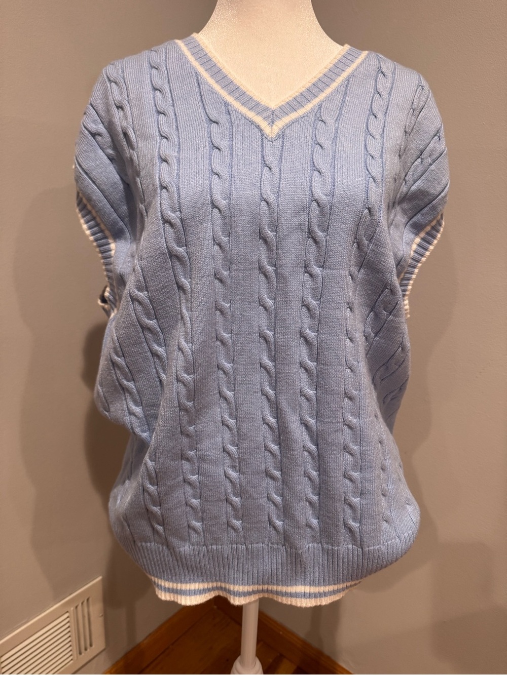 Light Blue Cable Knit V-Neck Sweater Vest